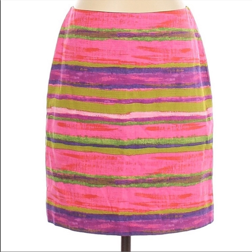 Ann Taylor Pink and Green Striped Pencil Skirt Women’s Size 4